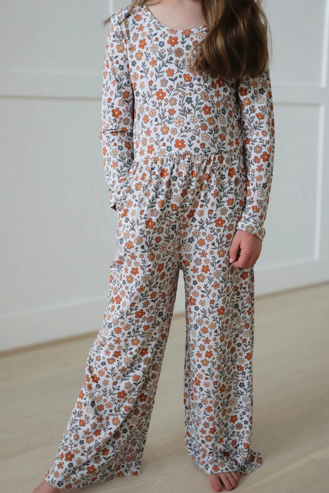 Bamboo RIBBED SPICED FLORALS LONG SLEEVE FULL LENGTH ROMPER