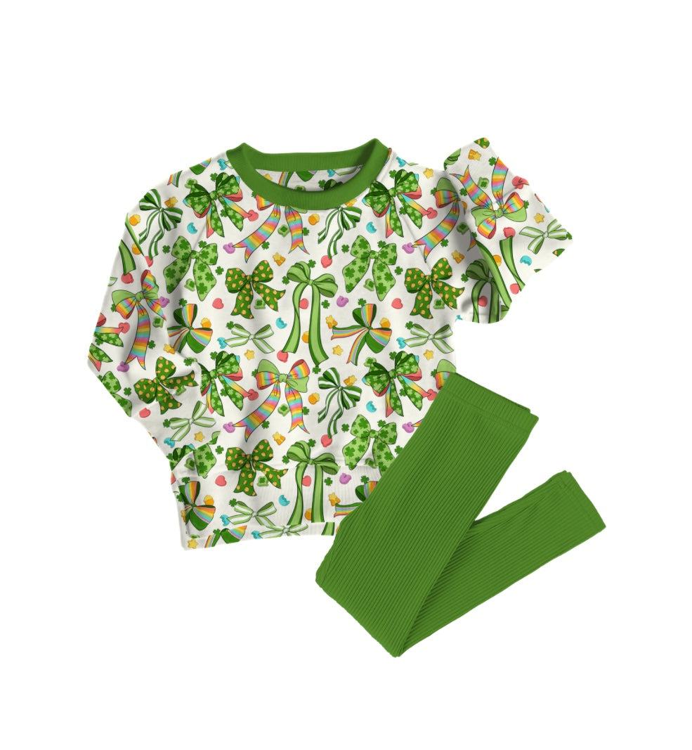 Bamboo RIBBED TIED WITH LUCK KIDS CREWNECK + LEGGINGS SET