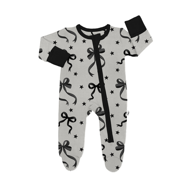 Bamboo RIBBED JUST A BOW GIRL Preemie Footie