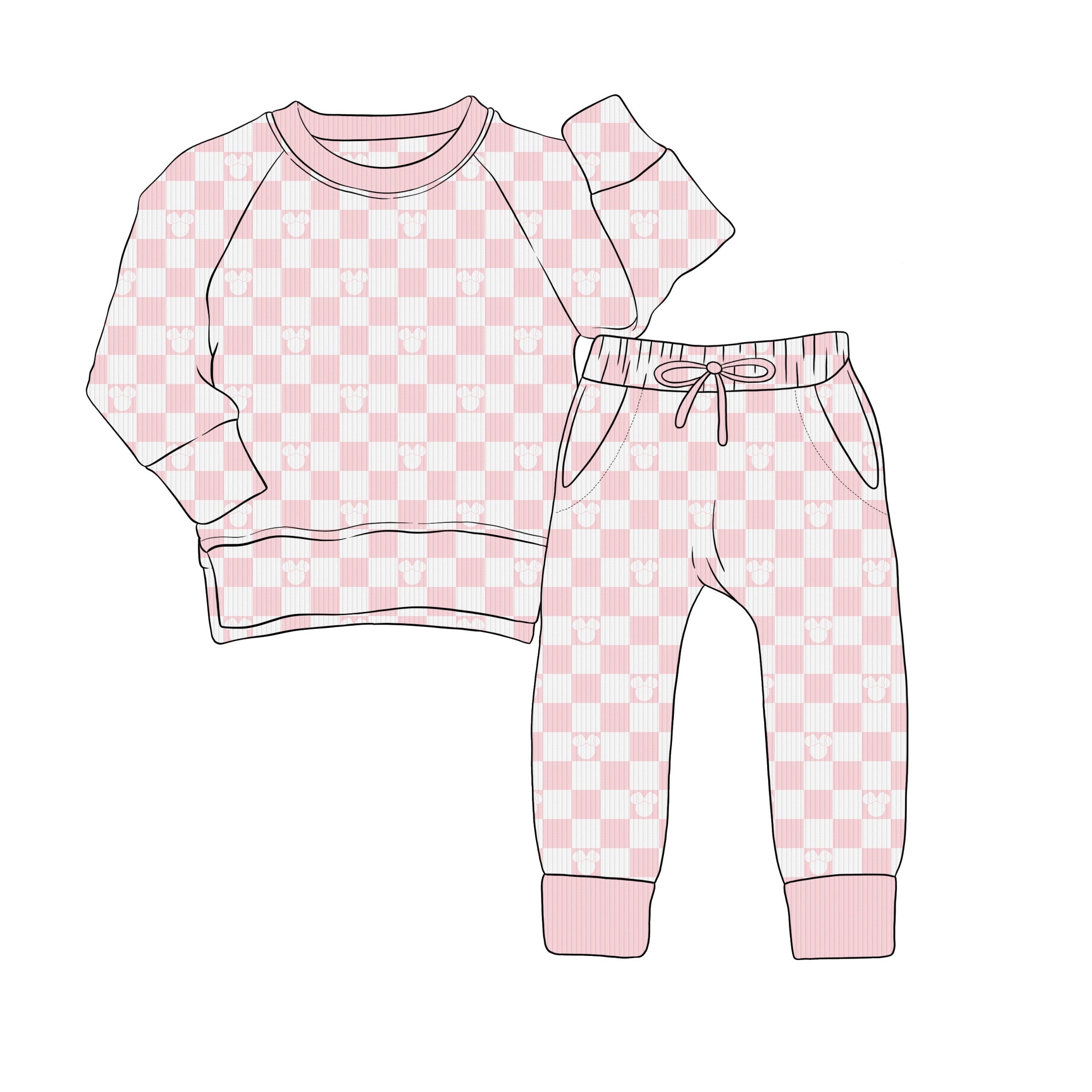 Bamboo RIBBED CHECK YA MOUSE PINK kids crewneck & JOGGER SET