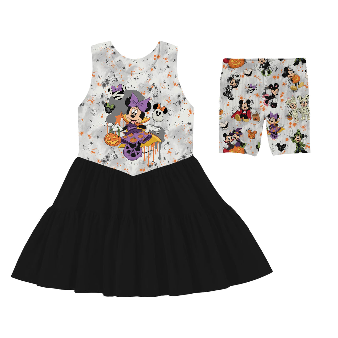 MIDNIGHT ON MAIN TANK TOP TULLE Dress W/RIBBED BIKER SHORTS
