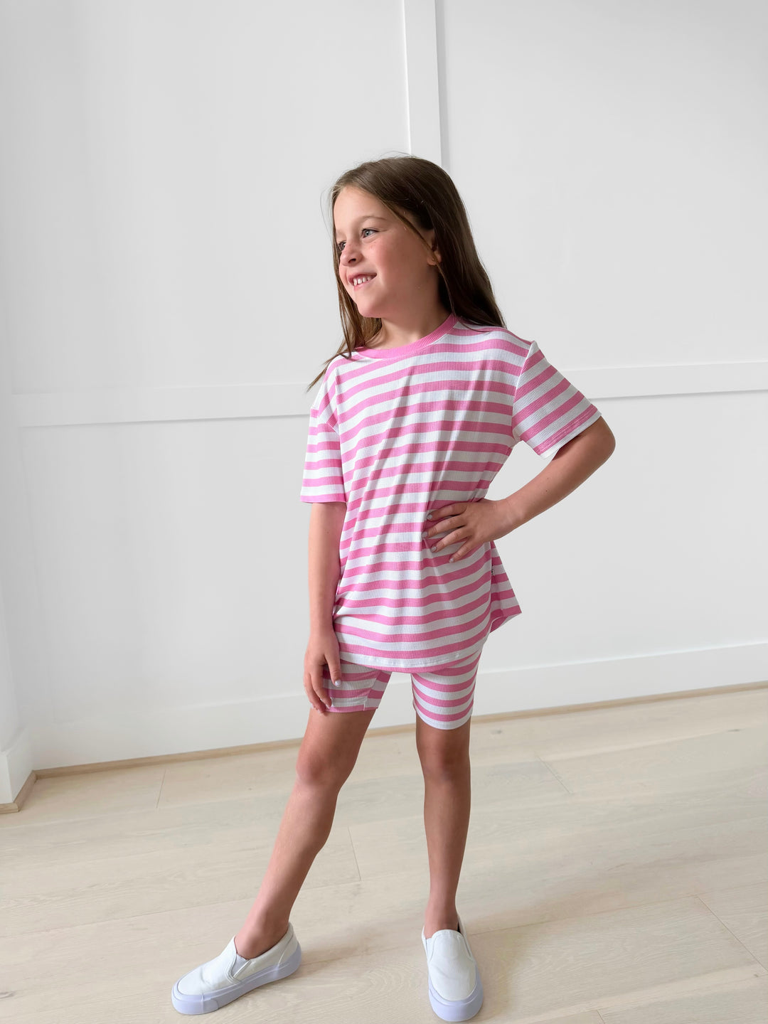 Bamboo RIBBED BLUSH BLVD Short Sleeve Oversized Tee Biker Short Set