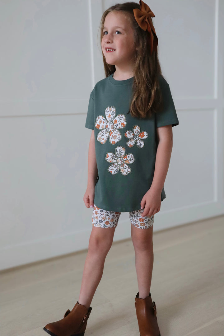Bamboo COTTON SPANDEX SPICED FLORALS KIDS EMBROIDERED TEE (NO FLEECE)