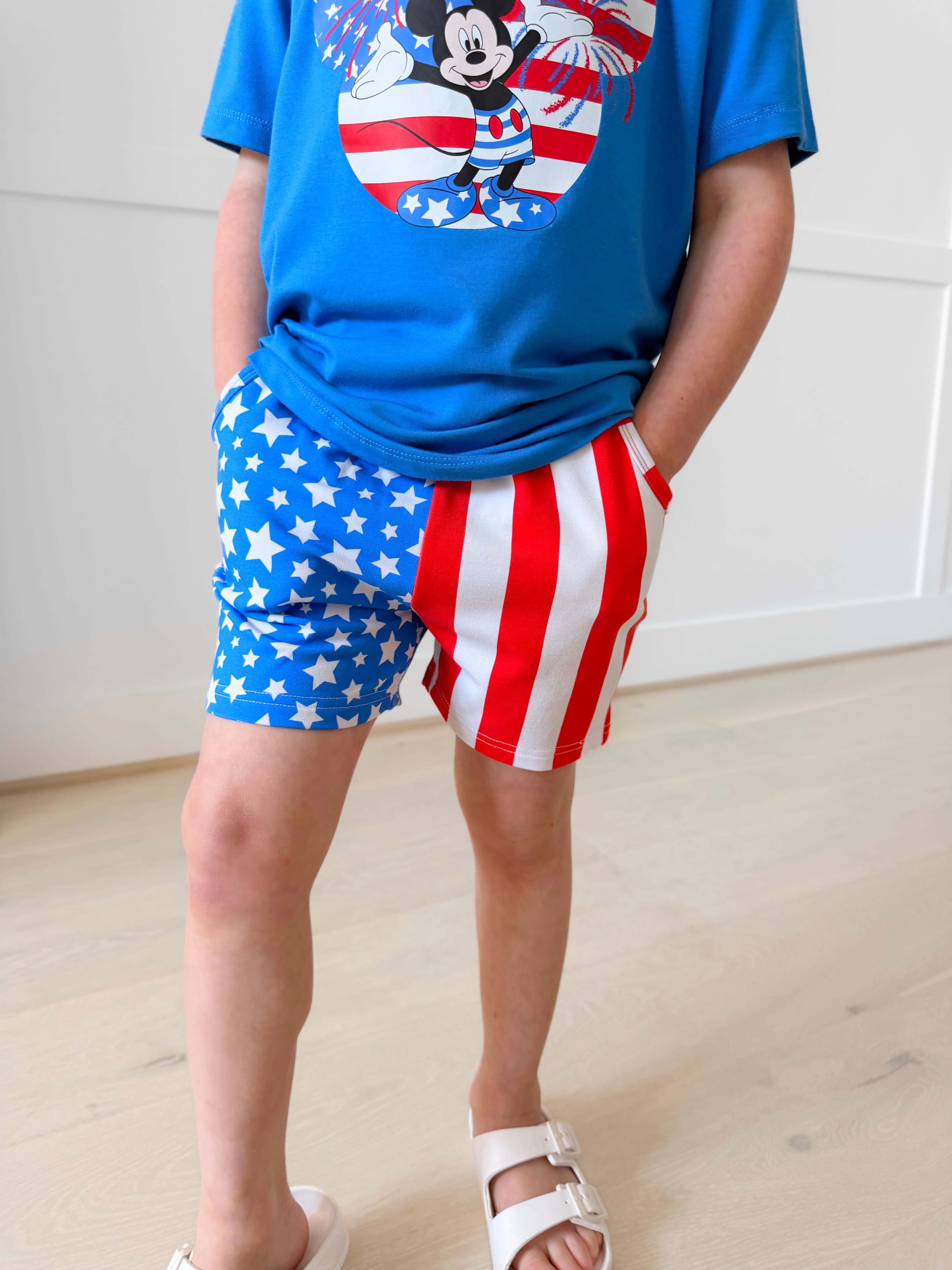 Bamboo COTTON/SPANDEX STARS & STRIPES Relaxed Shorts