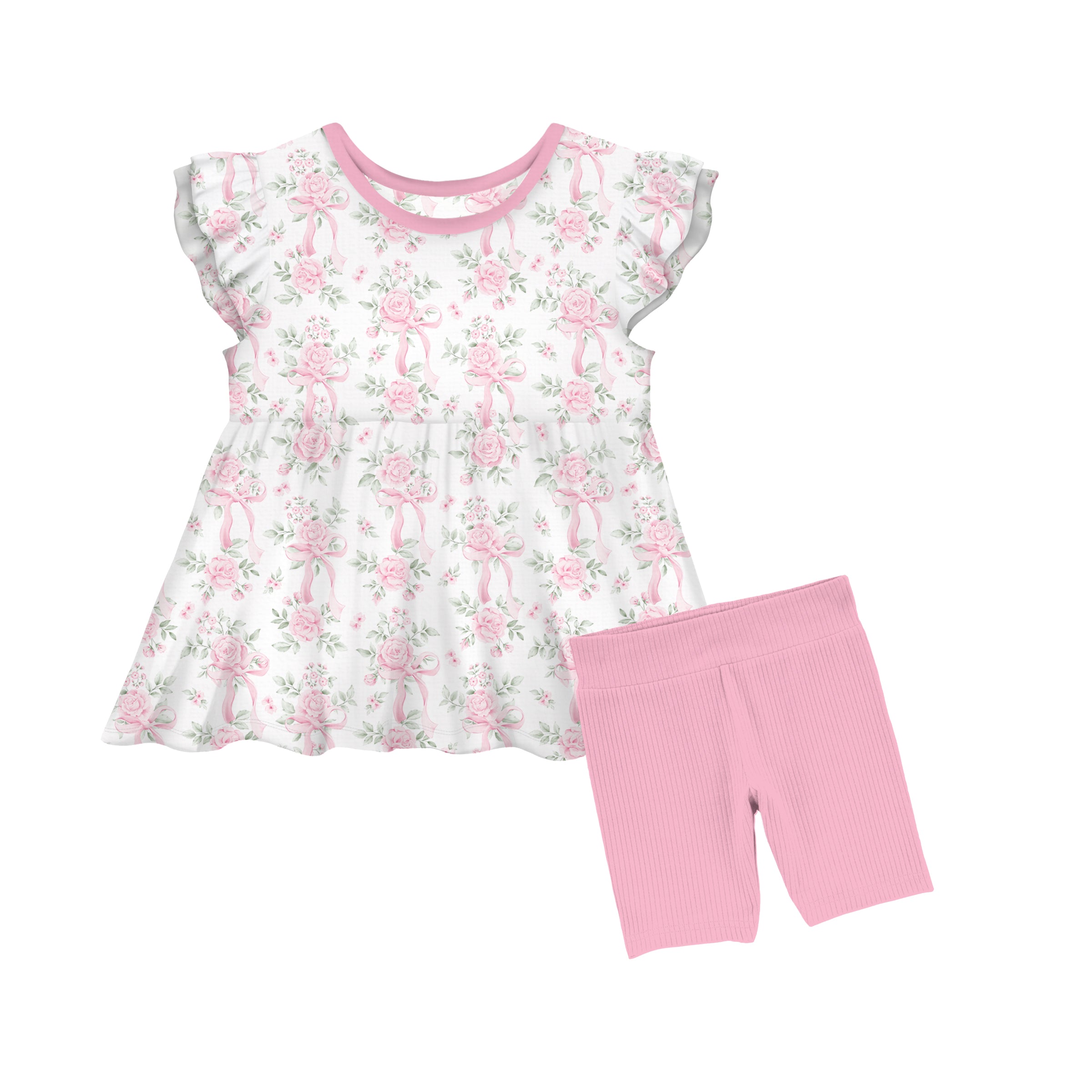 Bamboo ROSY RIBBONS FLUTTER SLEEVE Peplum SET