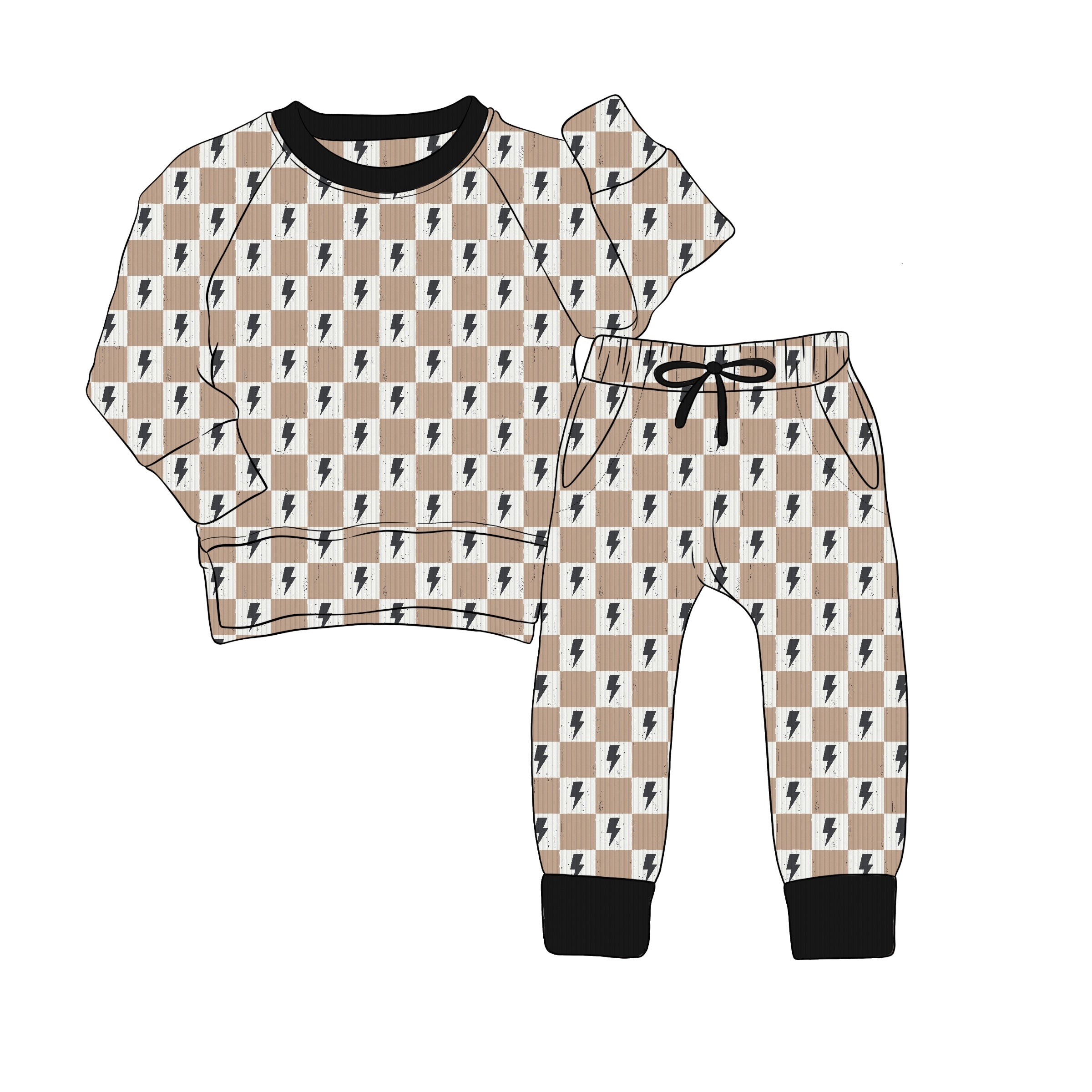 Bamboo RIBBED ALL A-BOLT CHECKS kids crewneck & JOGGER SET