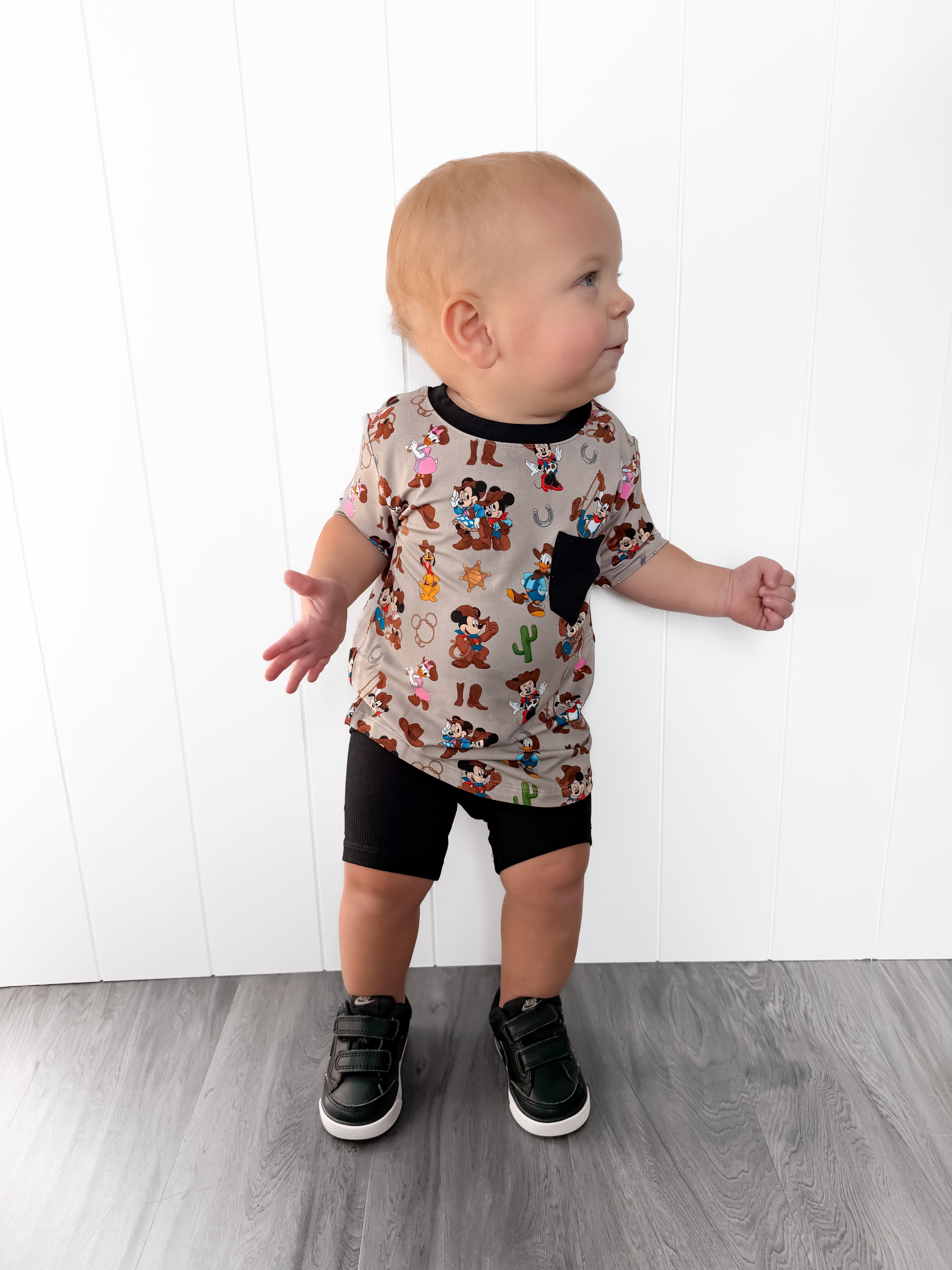 Bamboo WESTERN ROUND UP Short Sleeve Oversized Tee Ribbed Biker Short Set