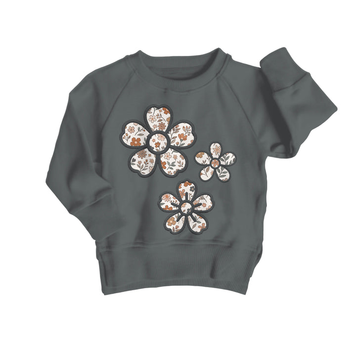 Bamboo COTTON SPANDEX SPICED FLORALS kids EMBROIDERED crewneck (FLEECE LINED)