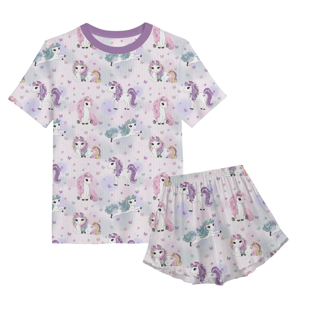 Bamboo RIBBED ENCHANTED SKIES KIDS RELAXED RUFFLE SHORT SET