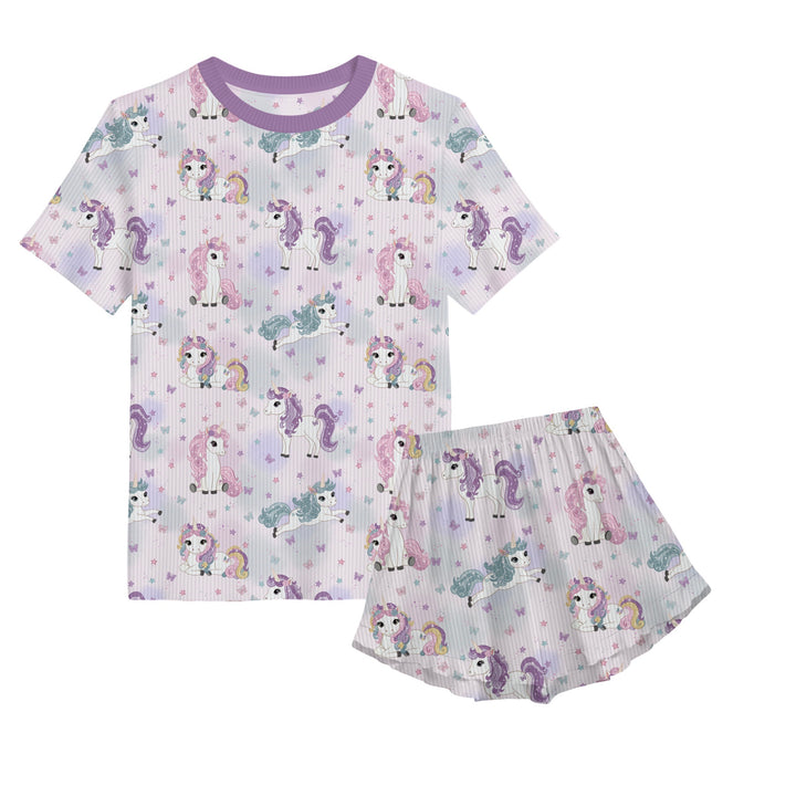Bamboo RIBBED ENCHANTED SKIES KIDS RELAXED RUFFLE SHORT SET