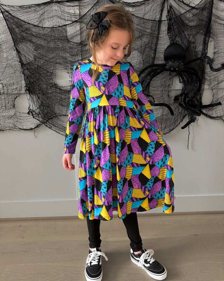 Bamboo CHAOS BEFORE CHRISTMAS (SALLY) LONG SLEEVE POCKET Twirl Dress