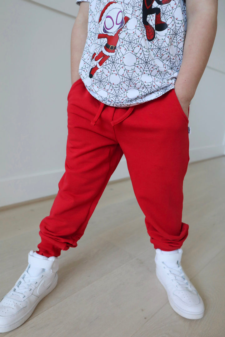 BAMBOO COTTON SPANDEX CRIMSON CHEER KIDS JOGGERS (FLEECE LINED)