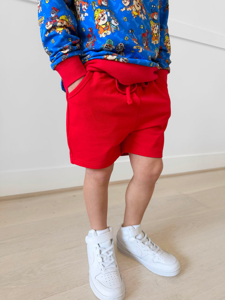 Bamboo COTTON SPANDEX BOW WOW BUILD SOLID RED Relaxed Shorts