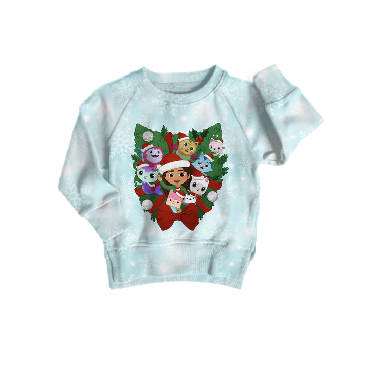 Bamboo COTTON SPANDEX DECK THE DOLLHOUSE kids GRAPHIC crewneck (FLEECE LINED)
