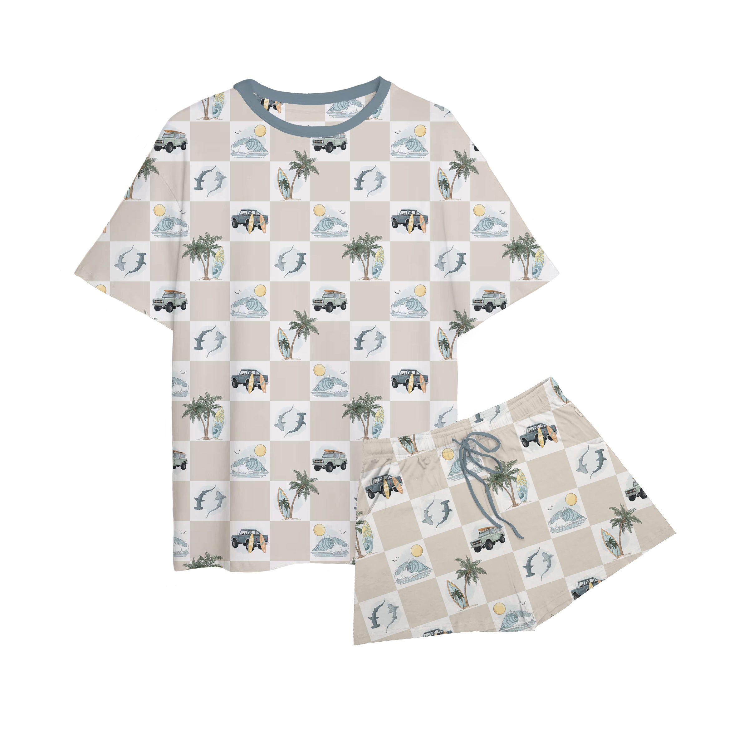 Bamboo ISLAND GRID Women’s RELAXED TEE RELAXED SHORT Set