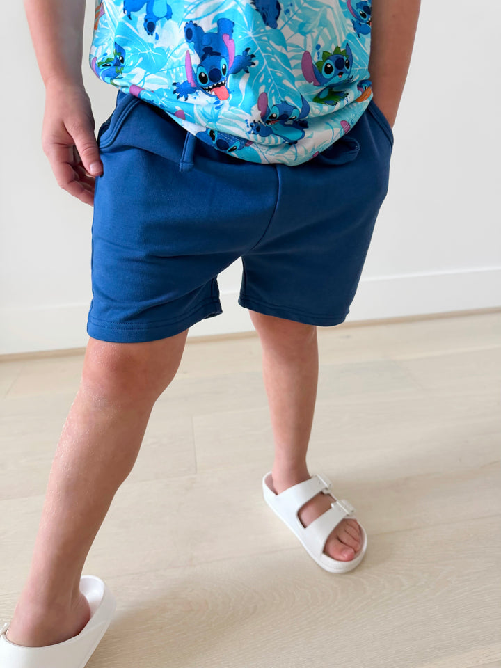 Bamboo COTTON SPANDEX NAVY BLUE Relaxed Shorts