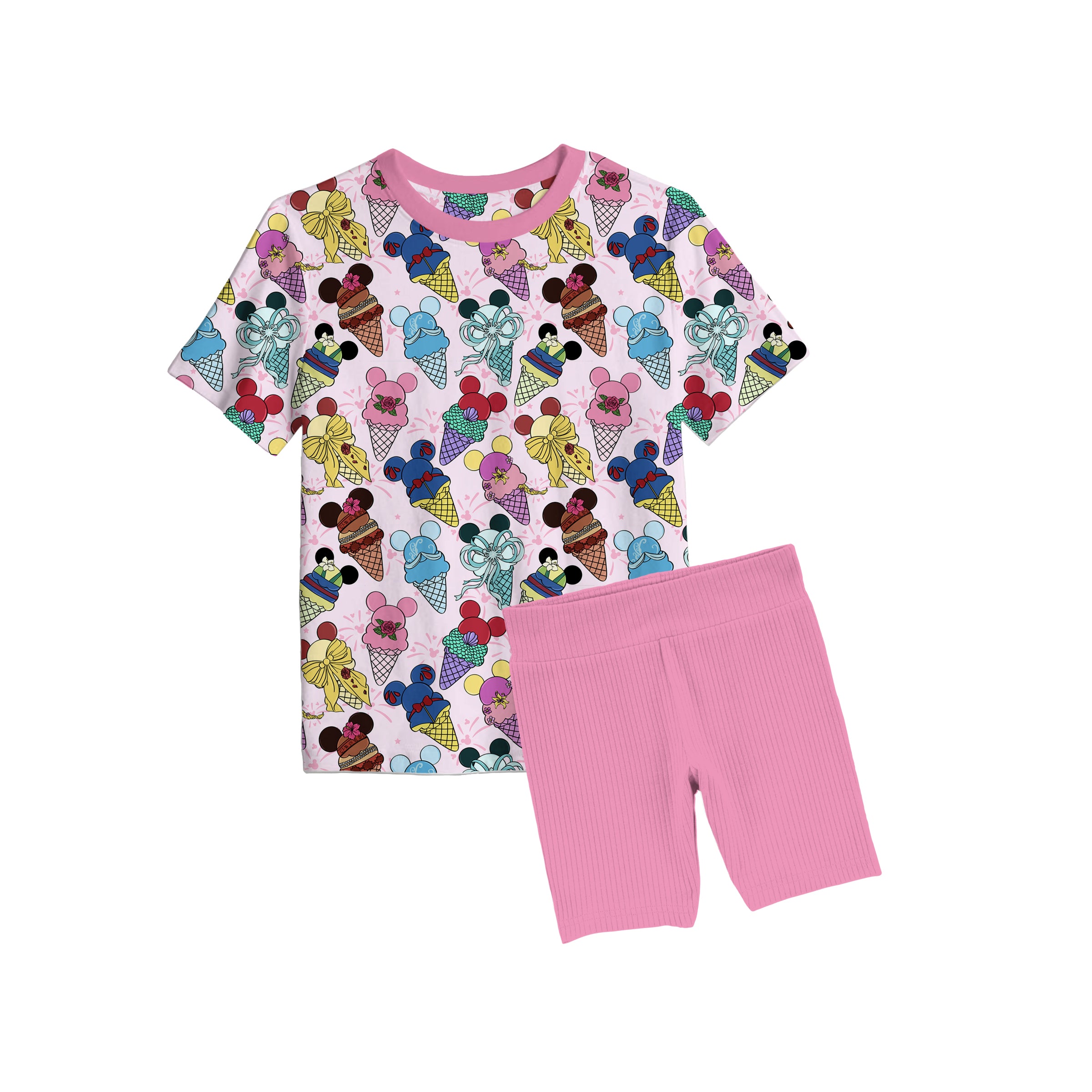 Bamboo CROWNED CONES Short Sleeve Oversized Tee Biker Short Set