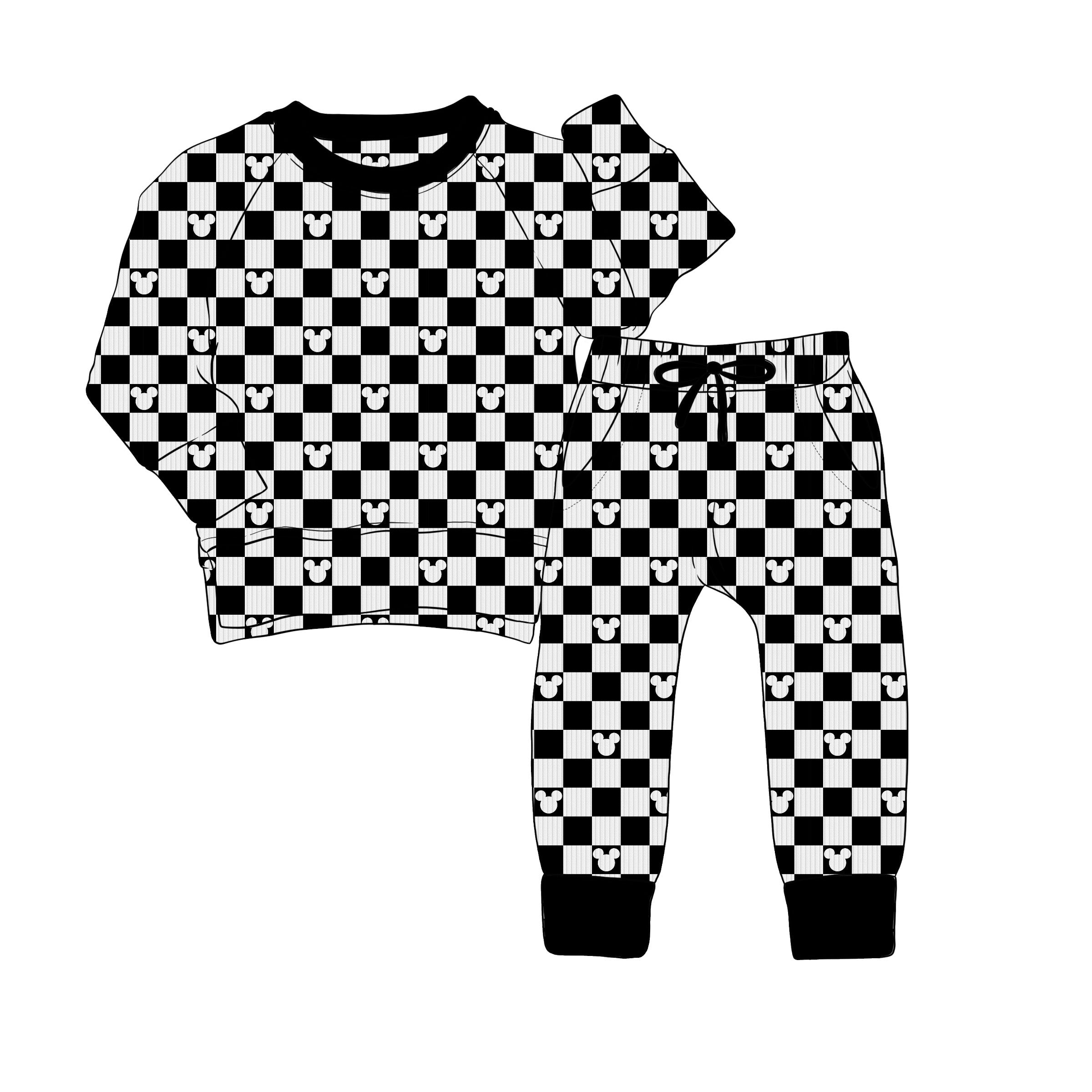 Bamboo RIBBED CHECK YA MOUSE BLACK kids crewneck & JOGGER SET