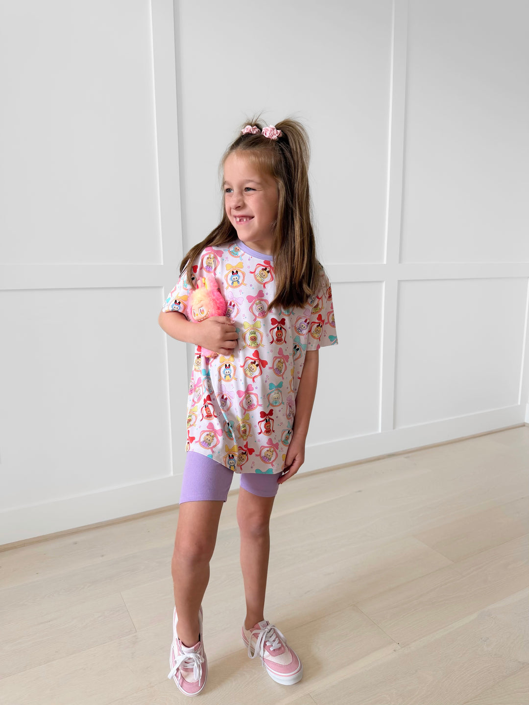 Bamboo CROWNED CUTIES Short Sleeve Oversized Tee Biker Short Set