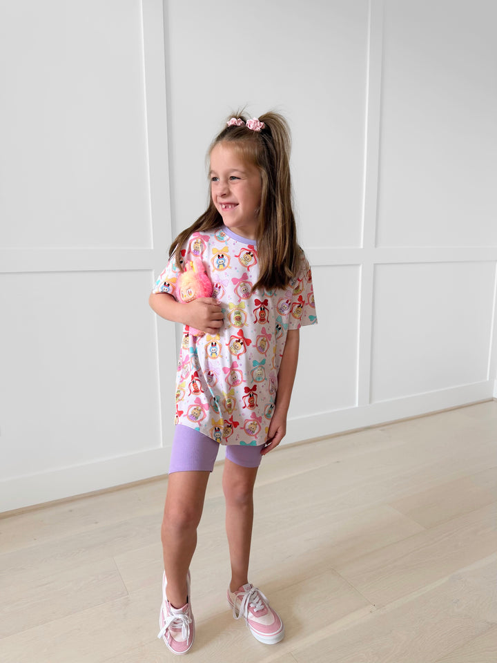 Bamboo CROWNED CUTIES Short Sleeve Oversized Tee Biker Short Set