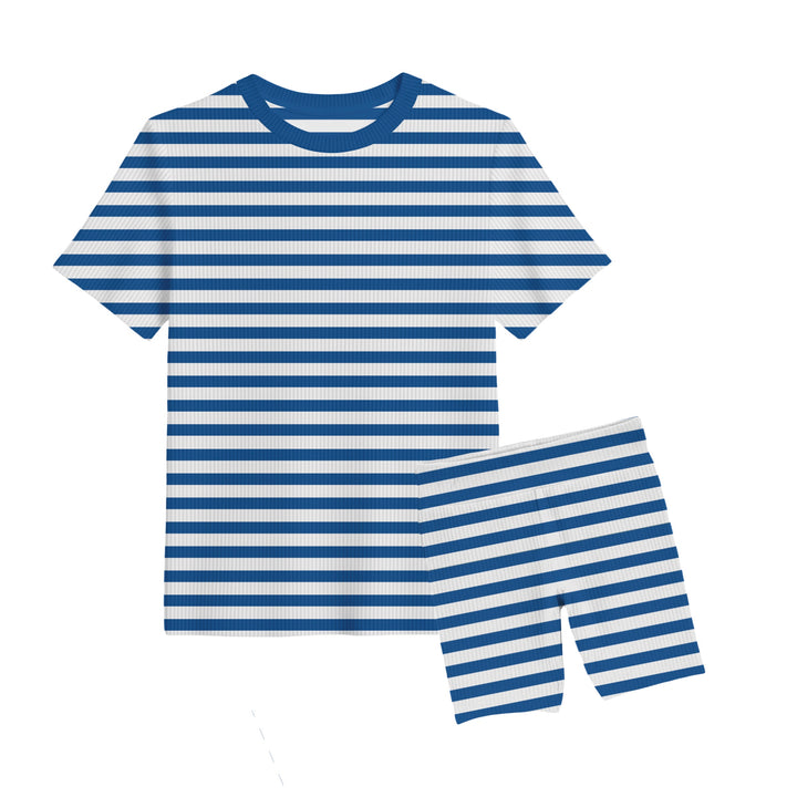 Bamboo RIBBED THE BLUE STANDARD Short Sleeve Oversized Tee Biker Short Set