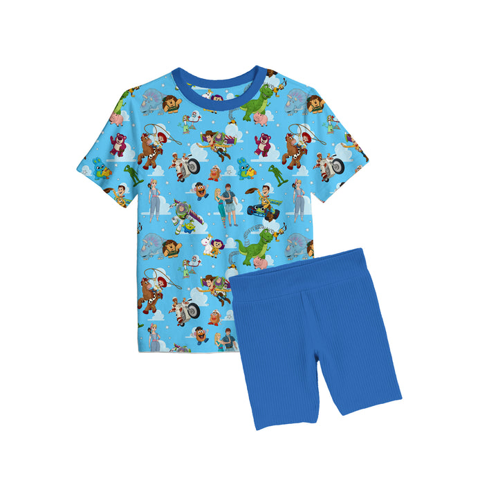 Bamboo THE ADVENTURE CONTINUES Short Sleeve Oversized Tee Biker Short Set