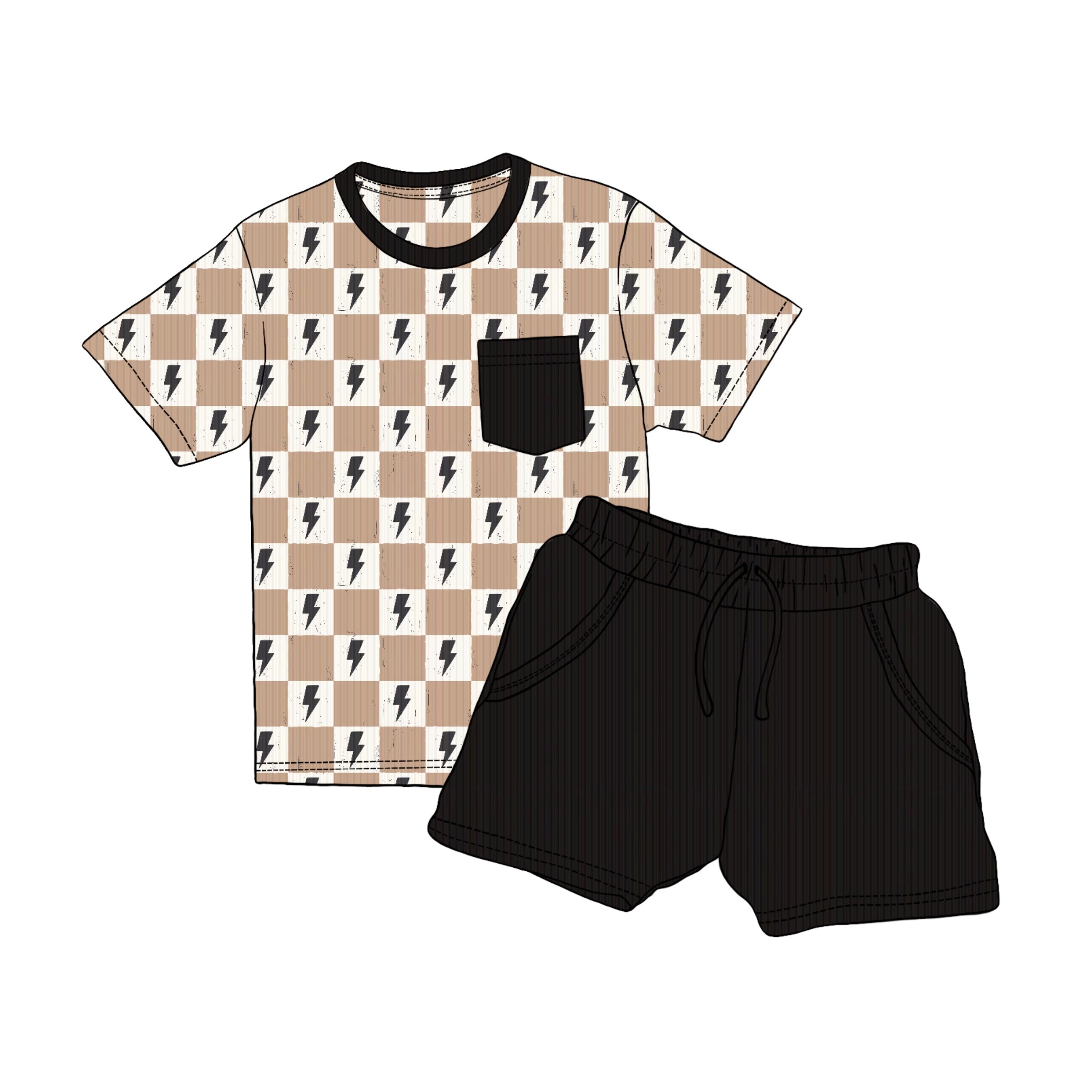 Bamboo RIBBED ALL A-BOLT CHECKS Relaxed Short Set