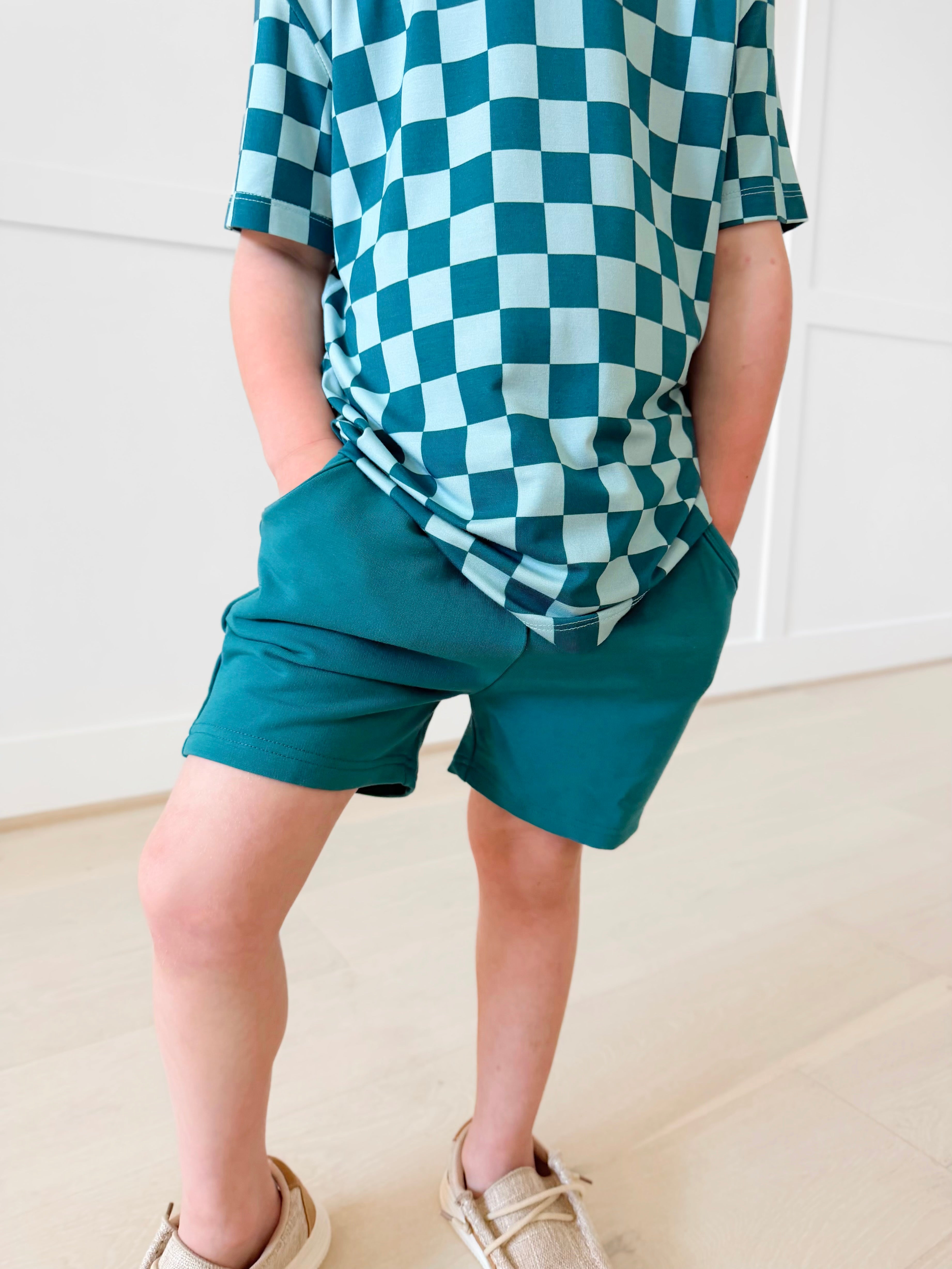 Bamboo COTTON SPANDEX SOLID TEAL Relaxed Shorts