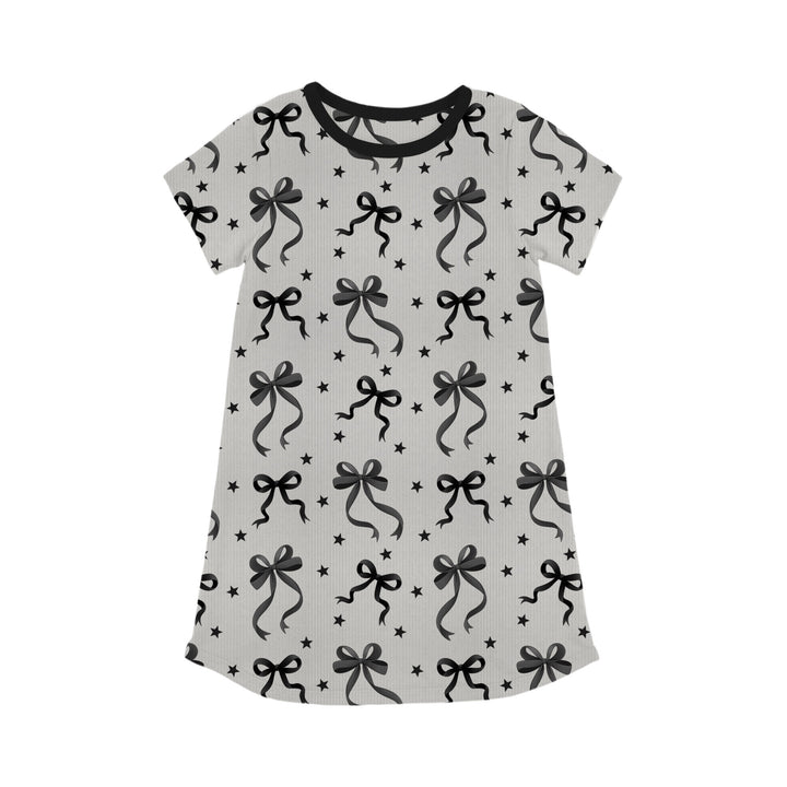 Bamboo RIBBED JUST A BOW GIRL SHORT Sleeve POCKET Gown