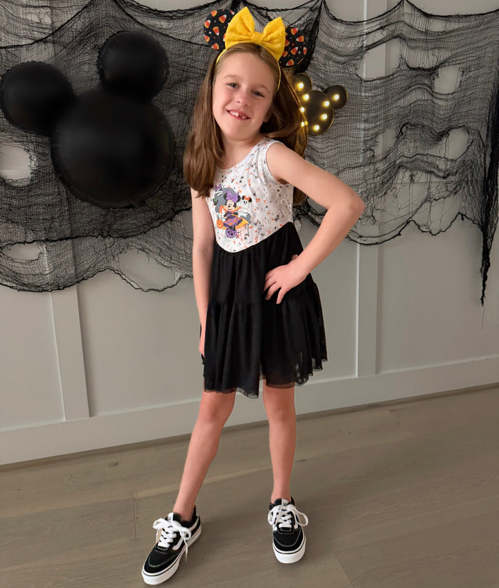 MIDNIGHT ON MAIN TANK TOP TULLE Dress W/RIBBED BIKER SHORTS