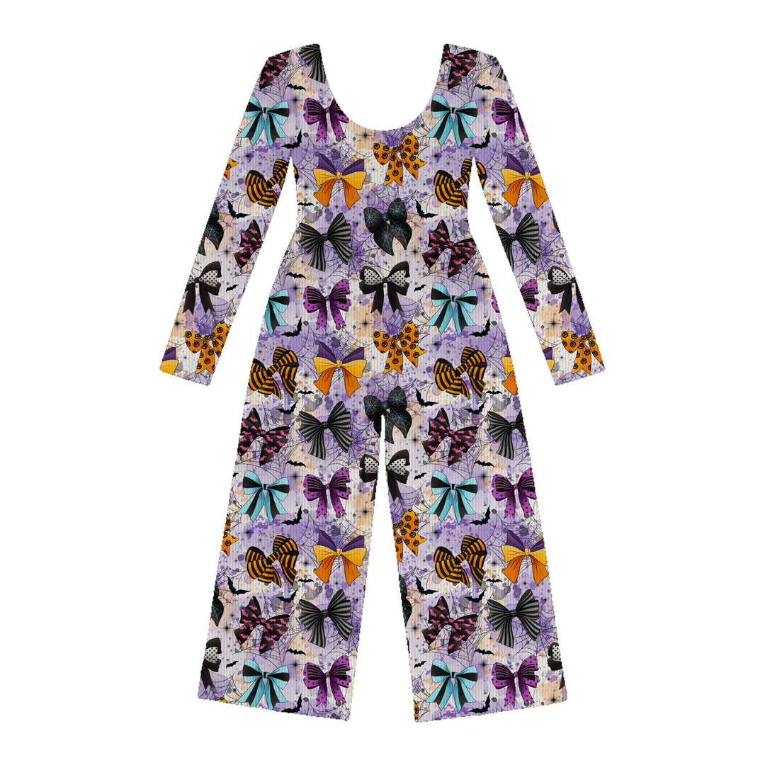 Bamboo RIBBED BOO-TIFUL BOWS LONG SLEEVE FULL LENGTH ROMPER