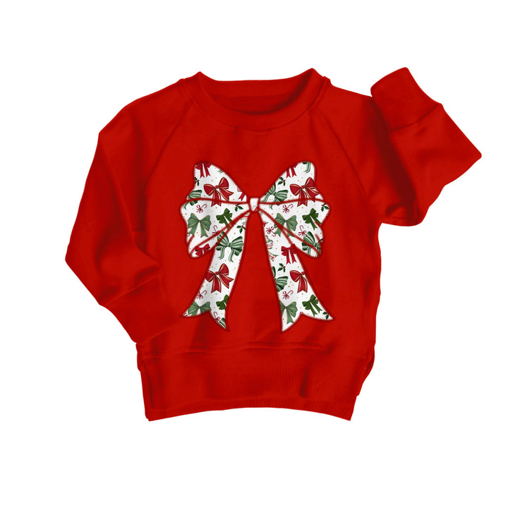 Bamboo COTTON SPANDEX JINGLE BOWS kids EMBROIDERED crewneck (FLEECE LINED)