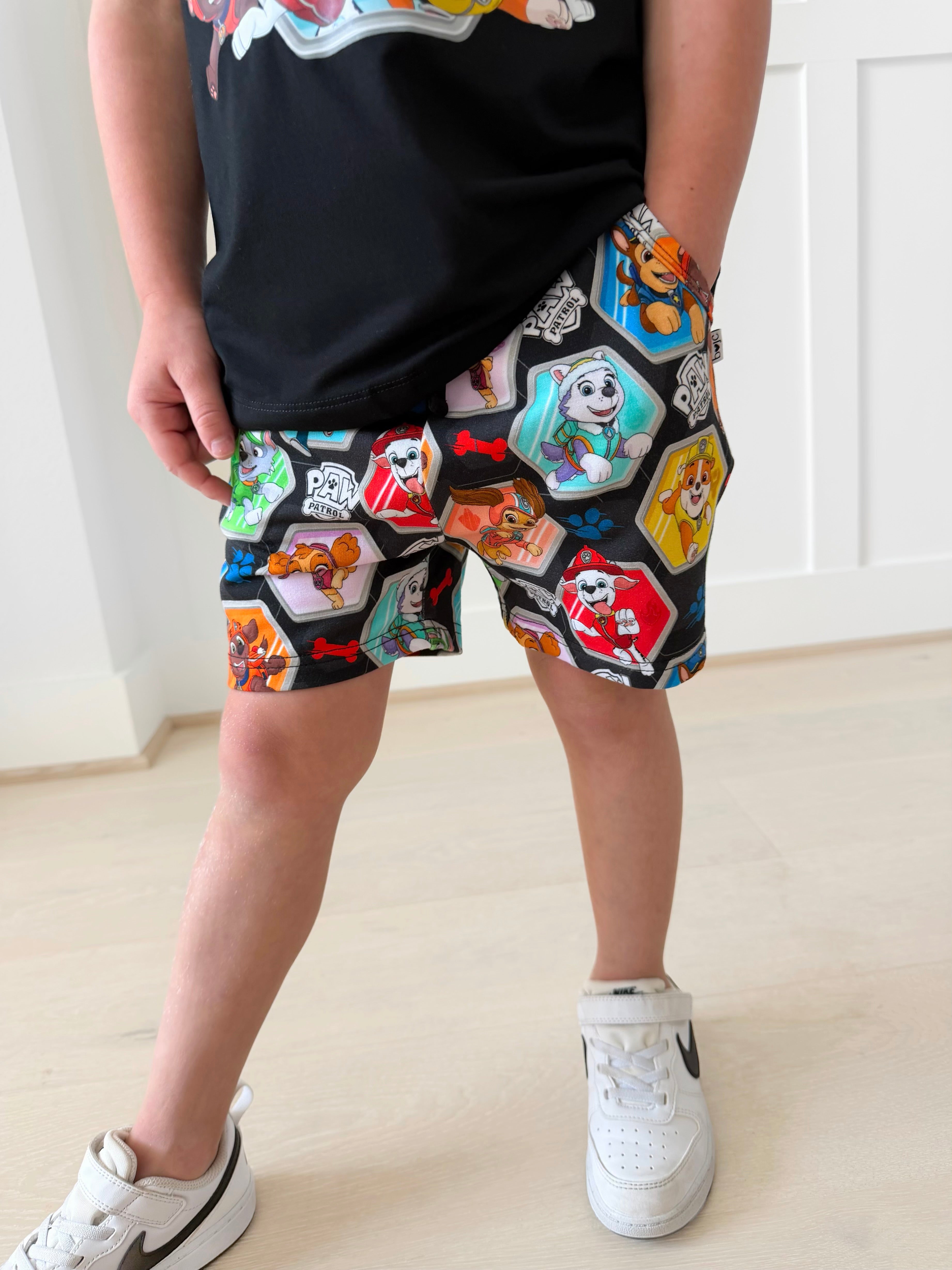 Bamboo COTTON SPANDEX PUPS ON PATROL Relaxed Shorts