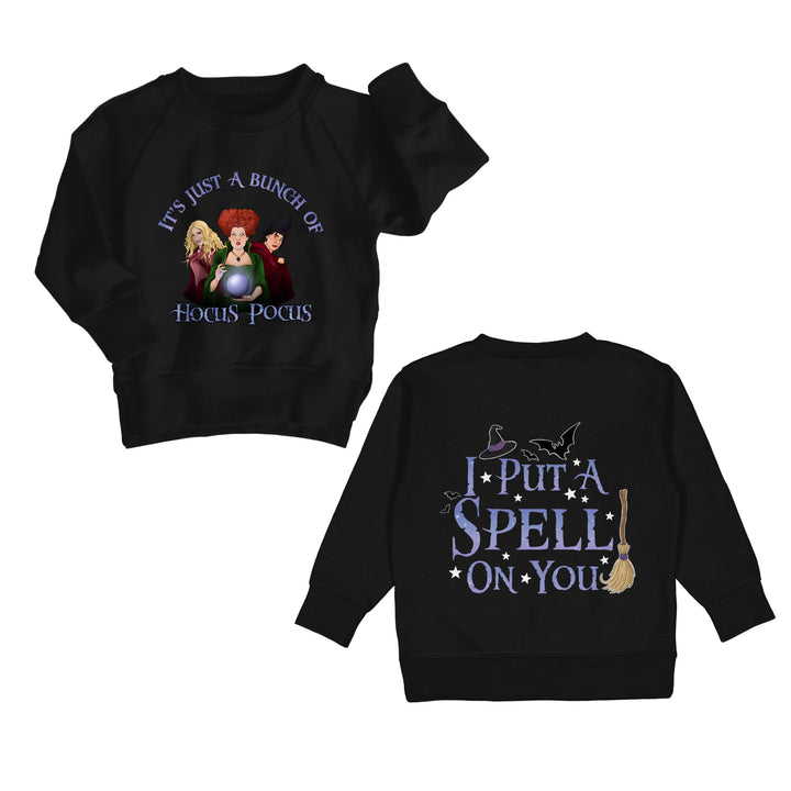 Bamboo COTTON SPANDEX WITCHING HOUR kids GRAPHIC CREWNECK (FRONT &amp; BACK)(FLEECE LINED)
