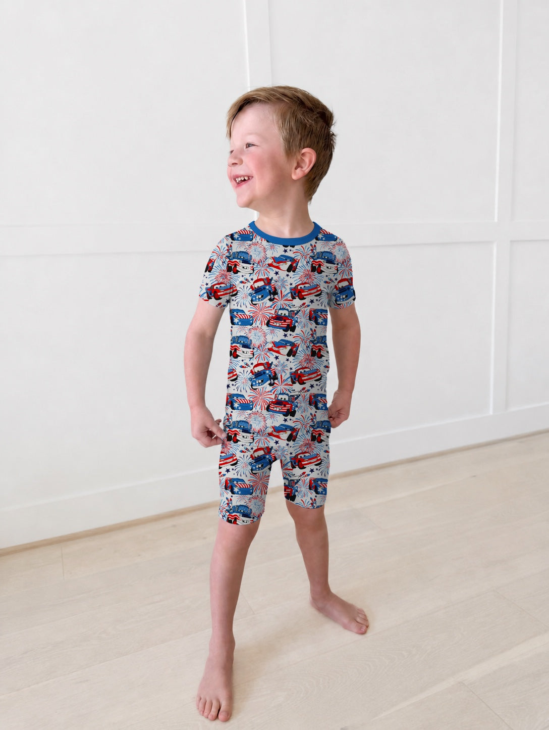 Bamboo RED WHITE & VROOM Two Piece SHORT SLEEVE/SHORT Set