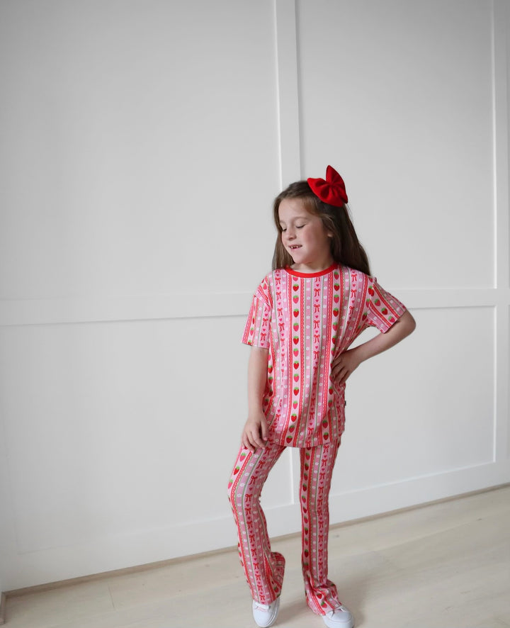 BAMBOO RIBBED BERRY BOW-TIFUL TEE/FLARE LEGGING SET (SAME SIZE TOP &amp; BOTTOM)
