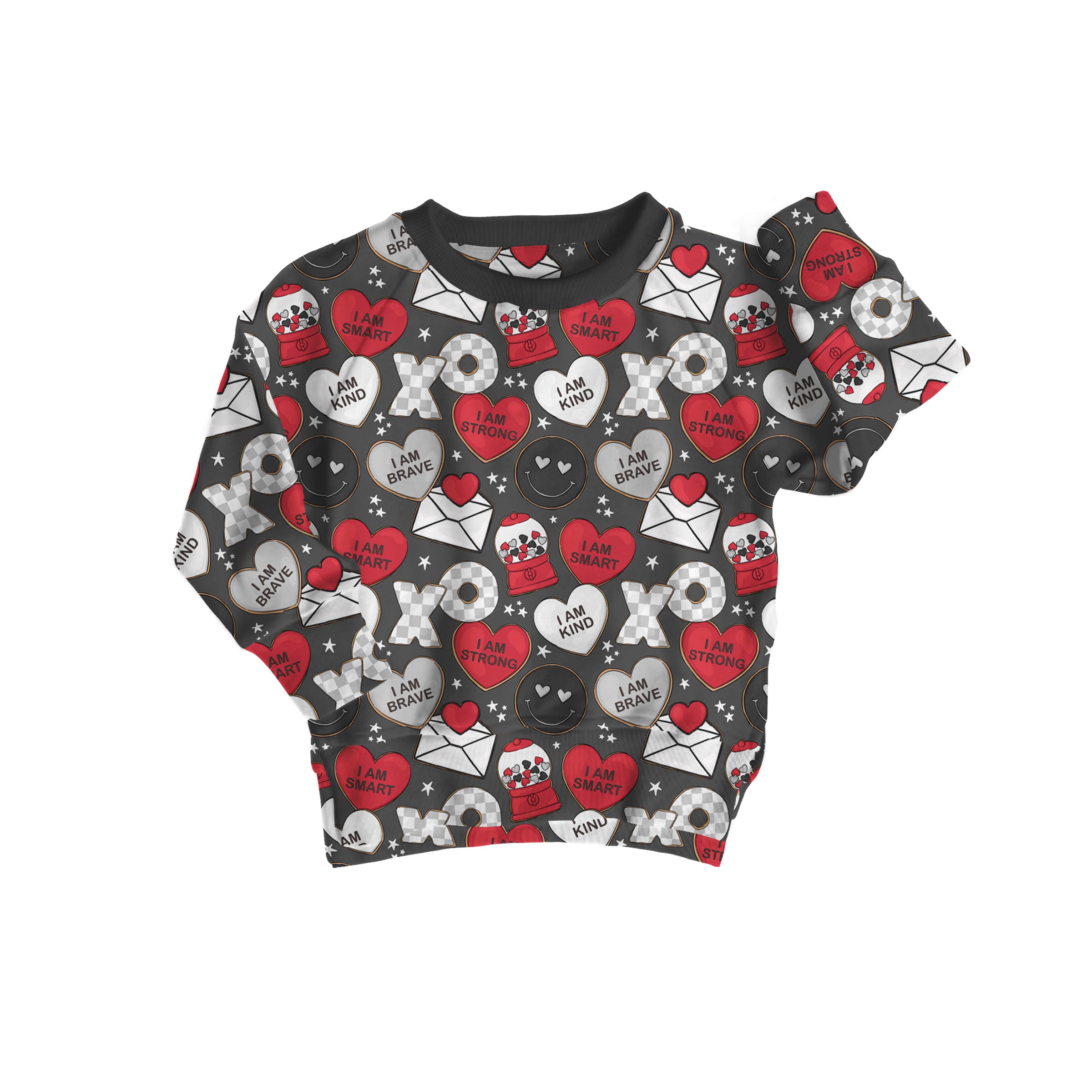 Preorder Bamboo FRENCH TERRY LOVE NOTES FOR HIM 2.0 kids FULL PRINT crewneck EST ship date DECEMBER 2025