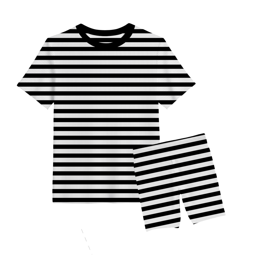 Bamboo RIBBED BOLD &amp; BASIC Short Sleeve Oversized Tee Biker Short Set