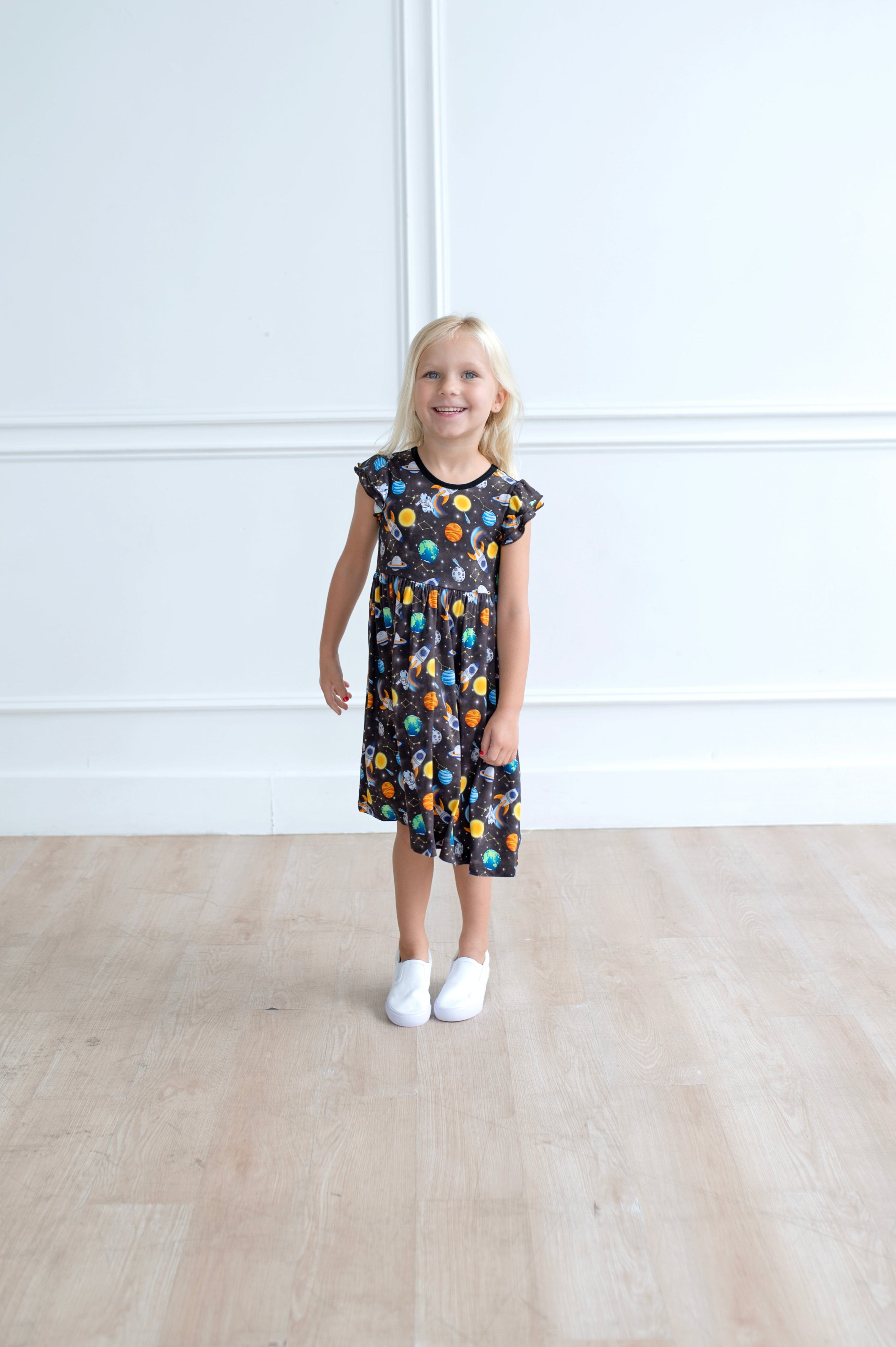 Bamboo OUT OF THIS WORLD FLUTTER SLEEVE Twirl Dress