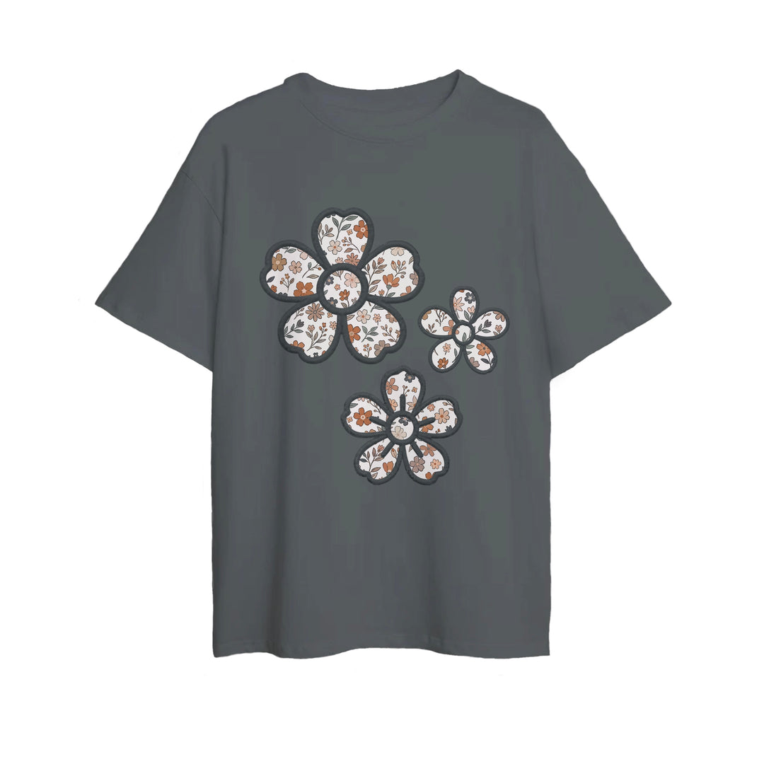 Bamboo COTTON SPANDEX SPICED FLORALS ADULT EMBROIDERED TEE SHIRT (NEW FIT)