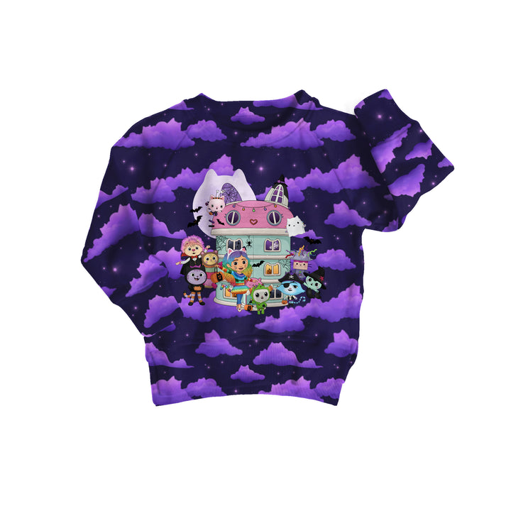 Bamboo COTTON SPANDEX HAPPY CAT-O-WEEN kids GRAPHIC crewneck(NO FLEECE)