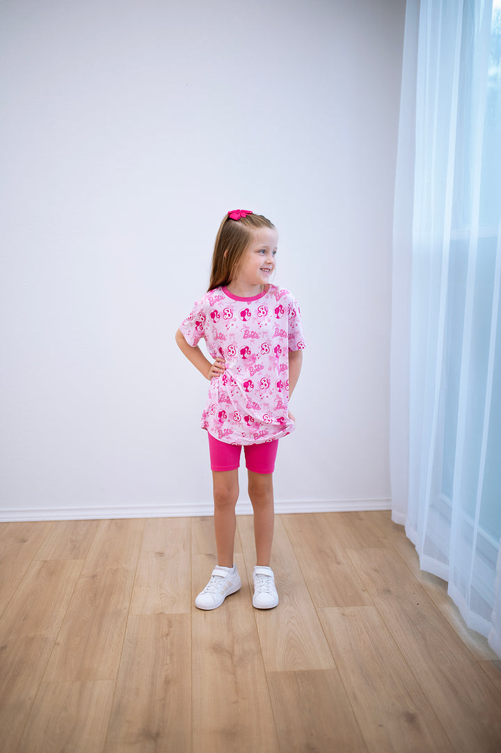 Bamboo DREAM GIRL ERA Short Sleeve Oversized Tee Biker Short Set