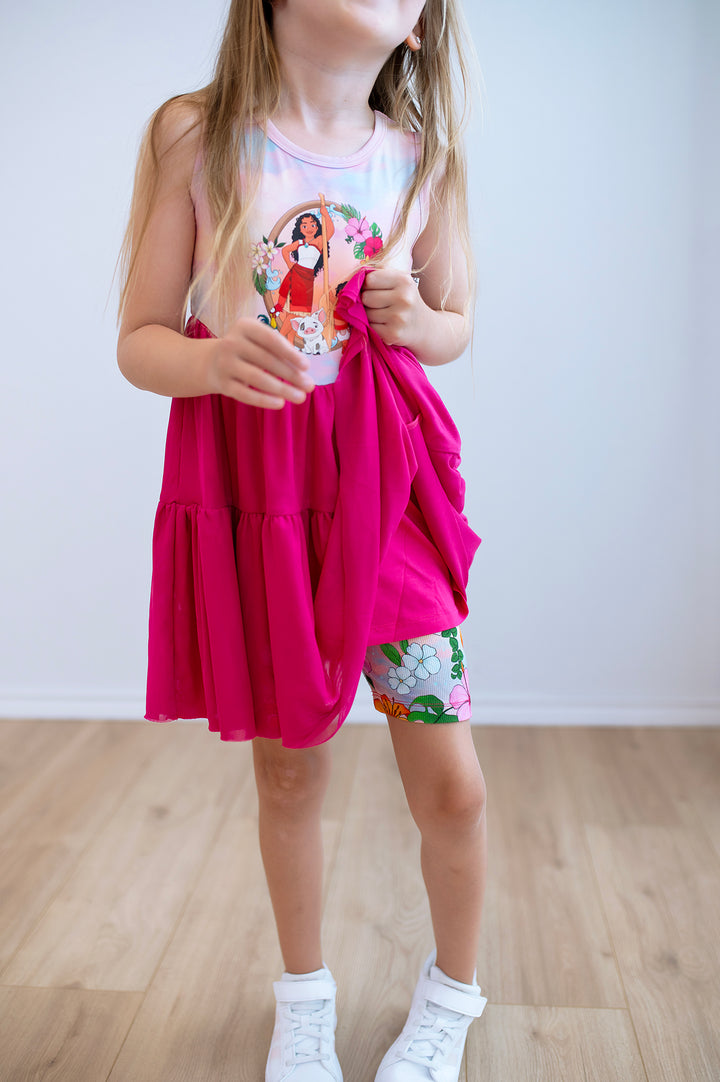 Bamboo BEYOND THE REEF TANK TOP MESH TWIRL DRESS W/RIBBED BIKER SHORTS