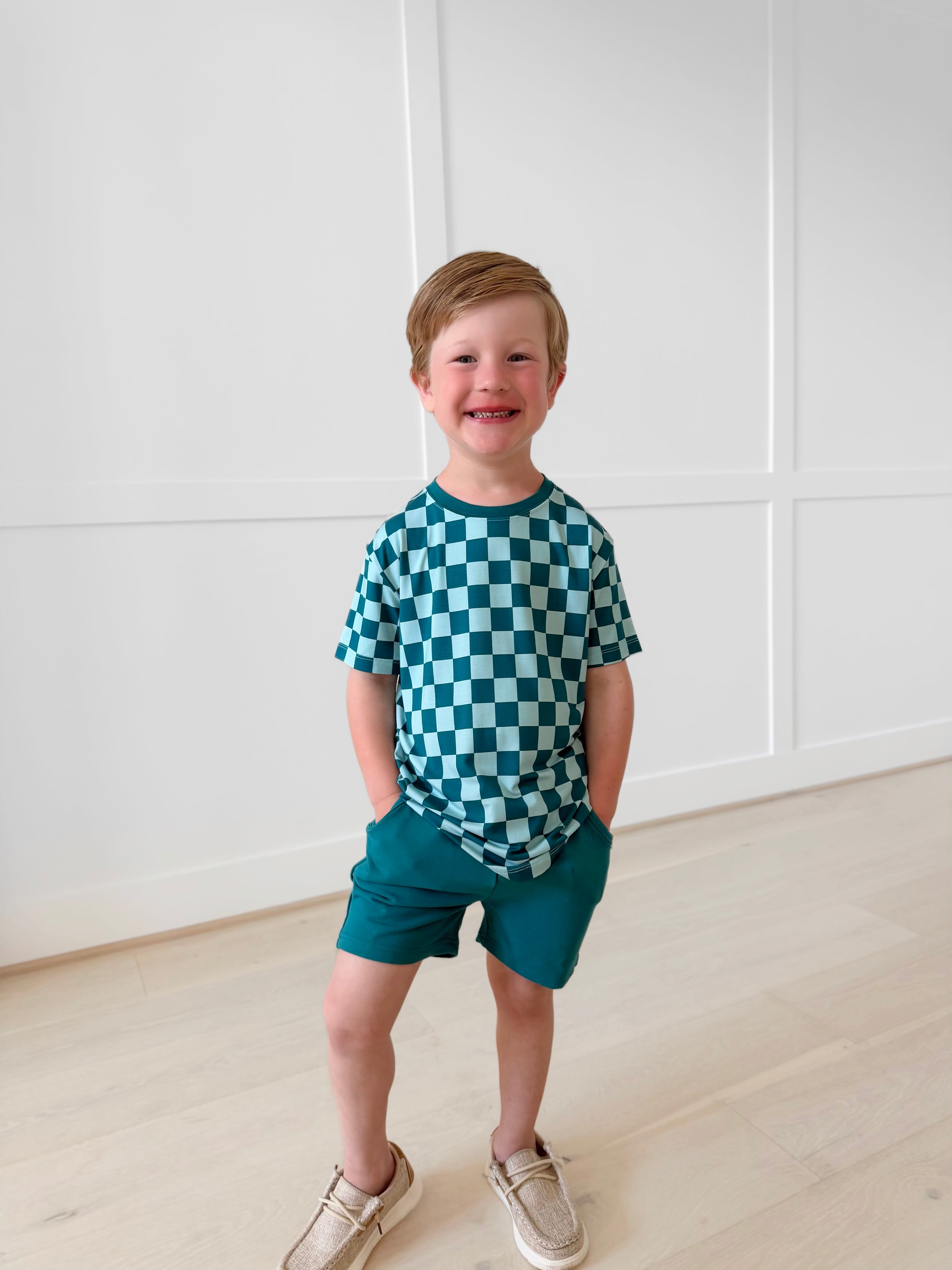 Bamboo TEAL CHECKS KIDS TEE
