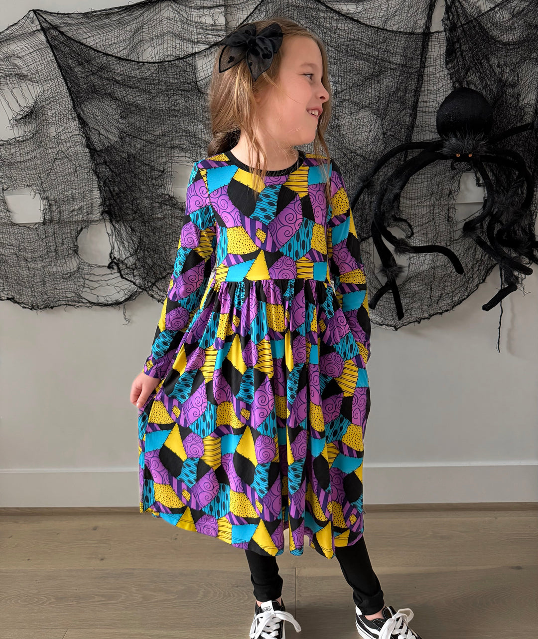 Bamboo CHAOS BEFORE CHRISTMAS (SALLY) LONG SLEEVE POCKET Twirl Dress