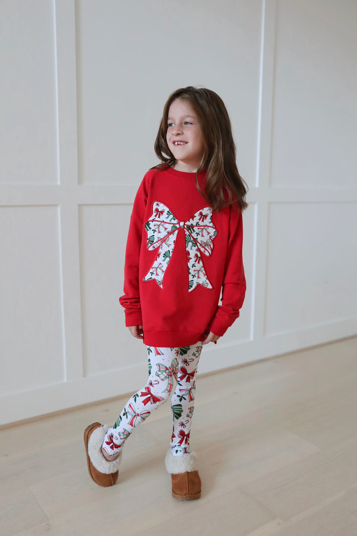 Bamboo COTTON SPANDEX JINGLE BOWS kids EMBROIDERED crewneck (FLEECE LINED)