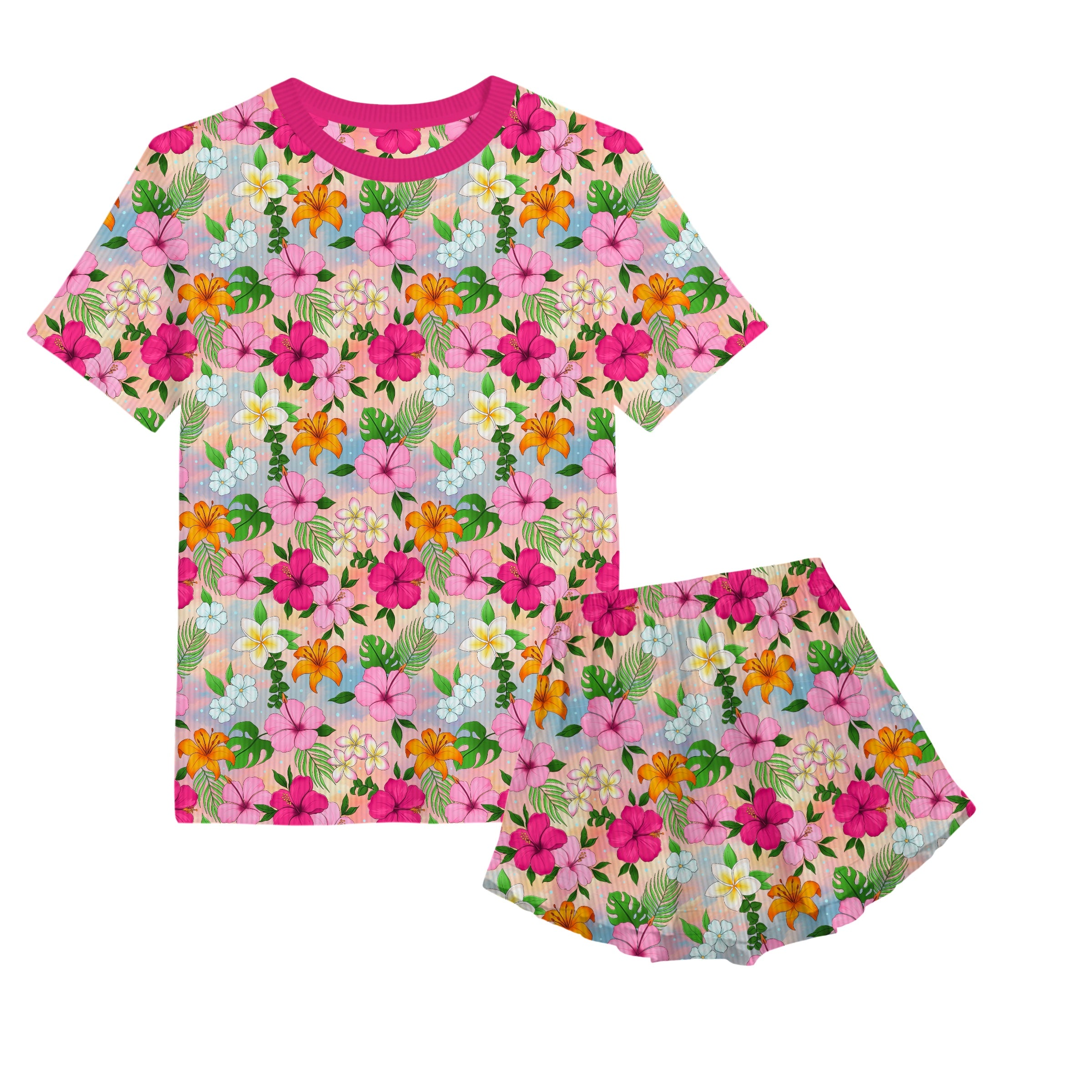 Bamboo RIBBED PETALS OF THE SEA KIDS RELAXED RUFFLE SHORT SET