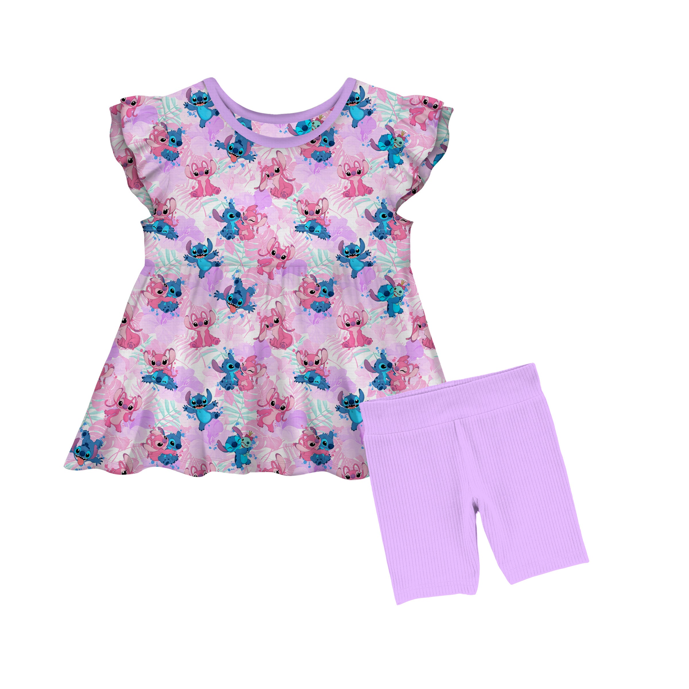Bamboo ANGEL'S ALLURE Flutter Sleeve Peplum Top Ribbed BIKER SHORTS