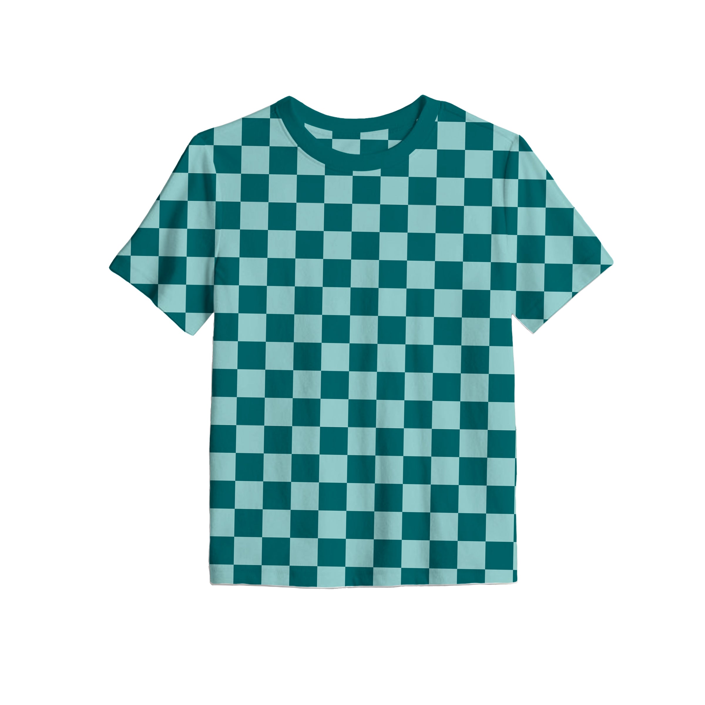 BAMBOO TEAL CHECKS KIDS TEE SHIRT