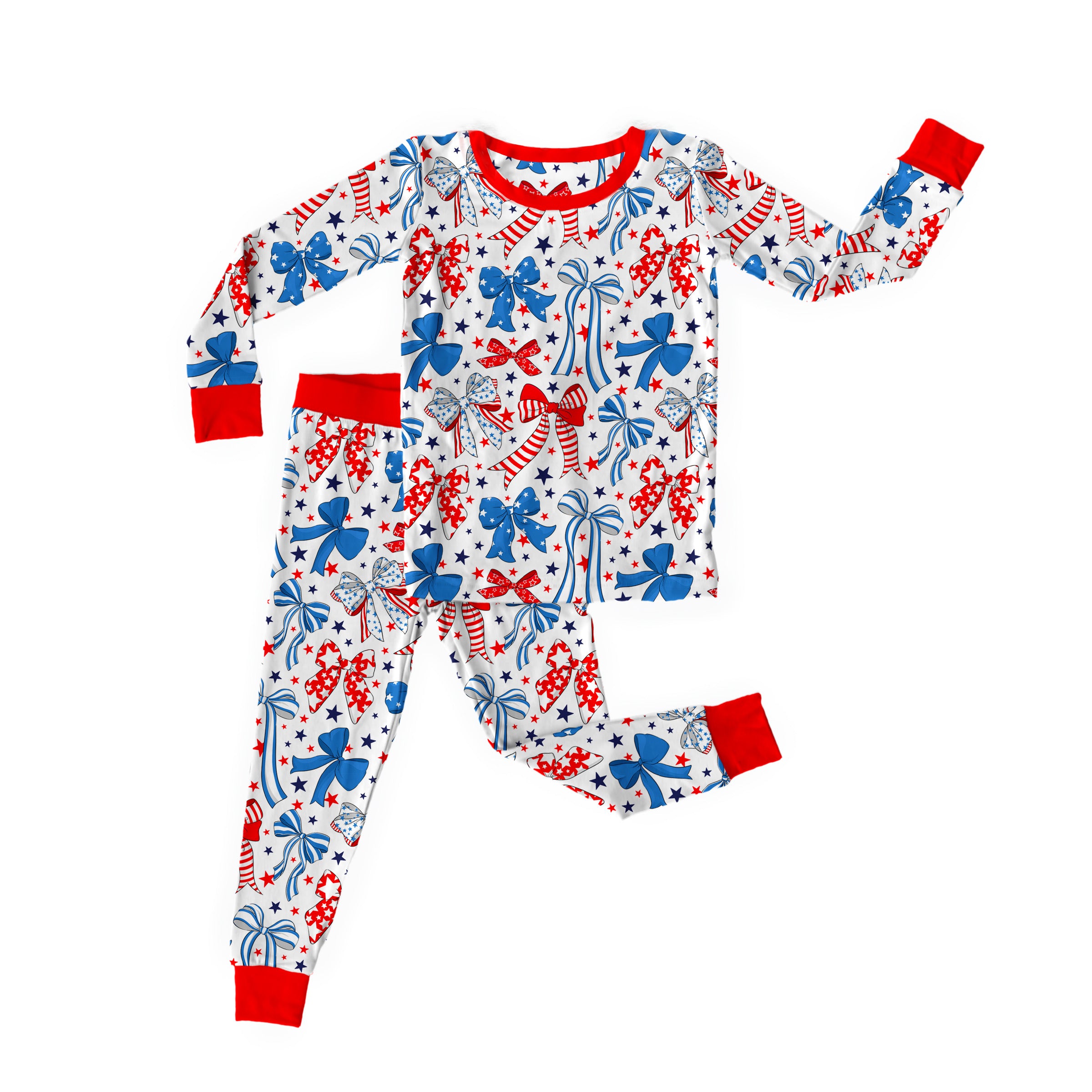 Bamboo RED, WHITE, & BOW-TIFUL Two Piece Long Sleeve/Pant Set